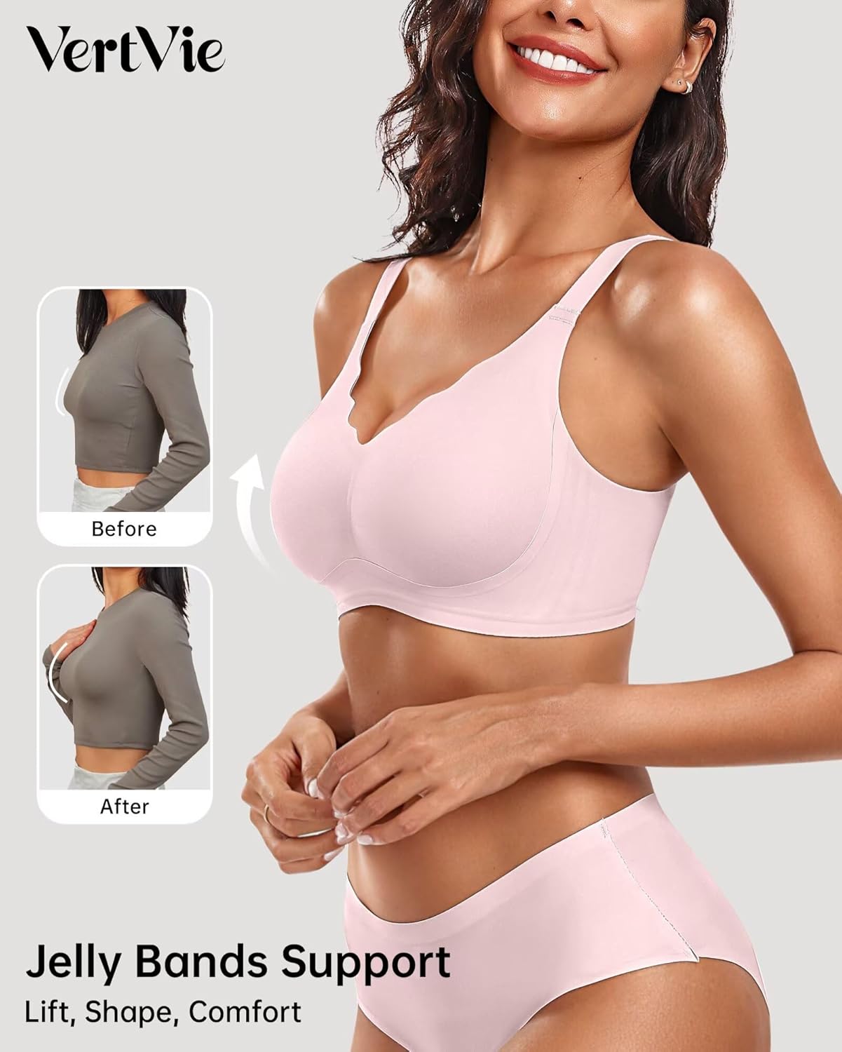 Vertvie Womens Seamless Bras No Underwire Supportive Wireless Push Up Full Coverage Bralette Comfort Scalloped T-Shirt Bra