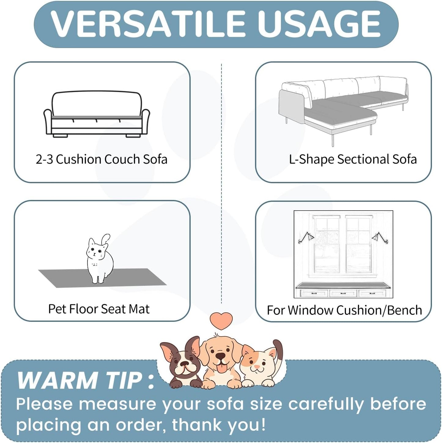 OTOB Couch Cover for Dogs Washable, Non Slip Plush Fuzzy Sofa Covers for 3 Cushion Couch Pet Friendly, Soft All Seasons Sofa Slipcover Cozy Furniture Protector (Gray, 31.5" x 82.7")