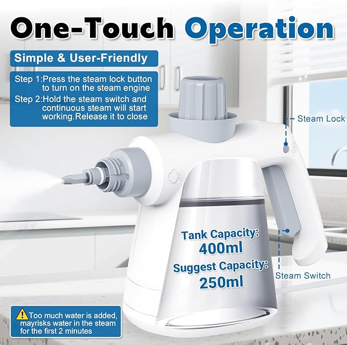 Pressurized Handheld Steam Cleaner 400ML, 9-in-1 Multipurpose Portable Steamer with Safety Lock, Chemical-Free Deep Cleaning for Grout, Floors, Windows, Car, Bathroom, Kitchen, Home