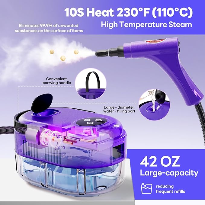 Handheld Steam Cleaner, 10s Fast Handheld Heating Steamer for Cleaning 15-in-1 High Pressure Steam Cleaner for Home & Kitchen, Grease, Grout, Tile,Floor,Couch and Car