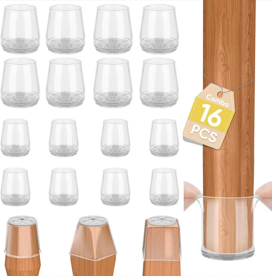 BALEINE 16 Pack Silicone Chair Leg Floor Protectors, Stool Leg Protectors Cap, Non-Slip Chair Leg Caps for Hardwood Floors (Clear Combo 16 Pack)