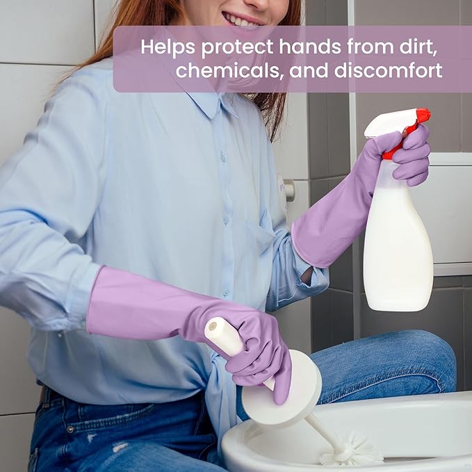 Rubber Cleaning Gloves for Dishwashing, 4 Pairs Reusable Kitchen Gloves for Washing Dishes and Household Cleaning, Colorful Dish Gloves with Flocked Lining and Non-Slip Grip, Pefect for Woman Men - S