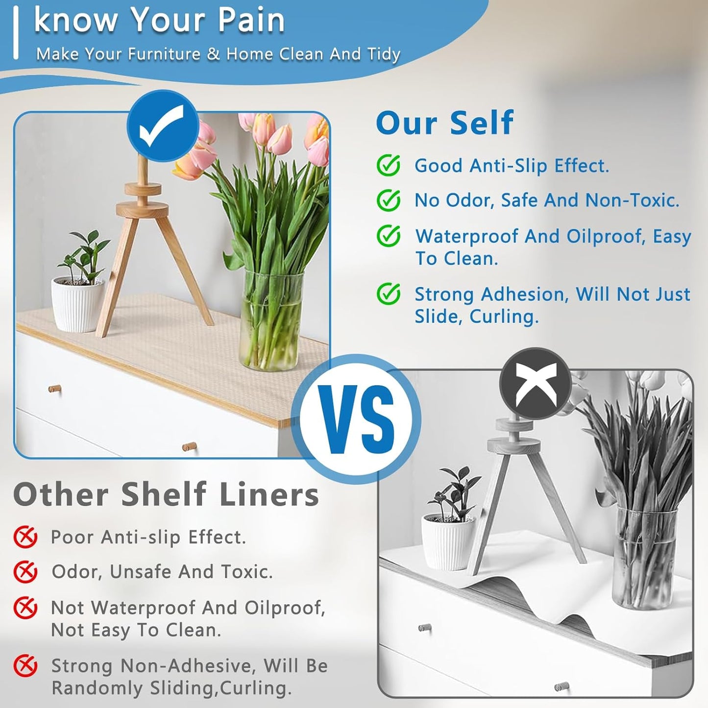 Self-Adhesive Shelf Liner Kitchen Liner, Waterproof Backed Paper Easy Peel and Stick Contact Liner Without Residue for Decor Your Desk Surface, Kitchen Countertops (Clear, 11.8 x 236.2 inches)