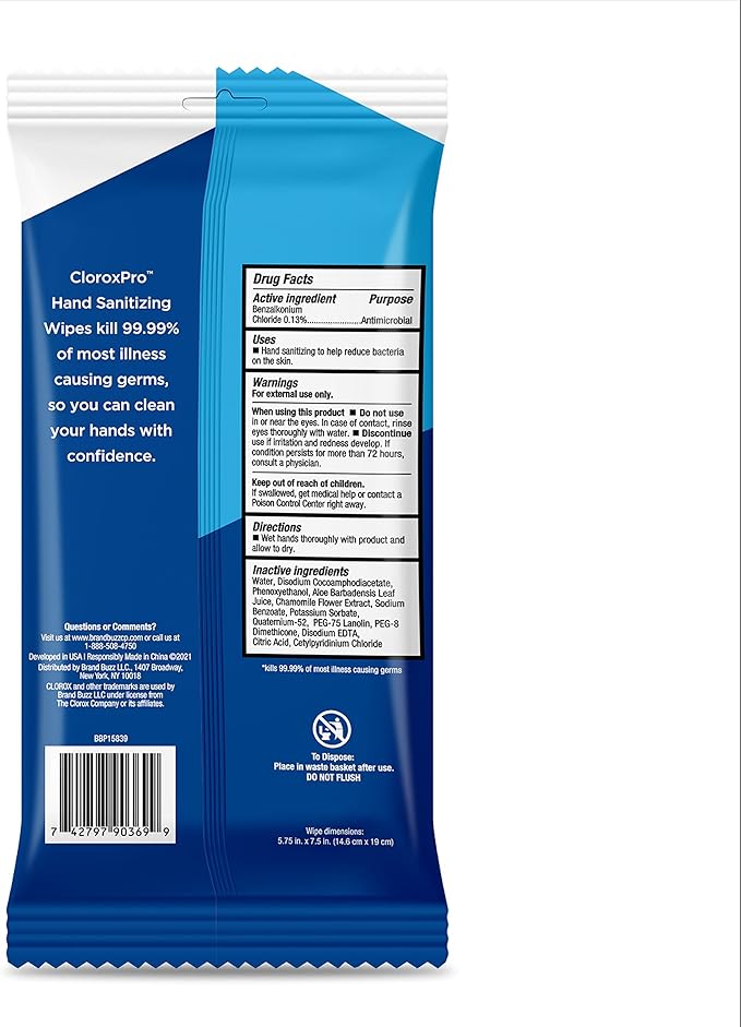 Clorox Pro Alcohol Free Hand Wipes with BZK - Gentle Sanitizing Wipes Serve as Travel Essentials & On-The-Go Cleaning - Disinfecting Sanitizer Solution for School Supplies & Office Use, 20 Count
