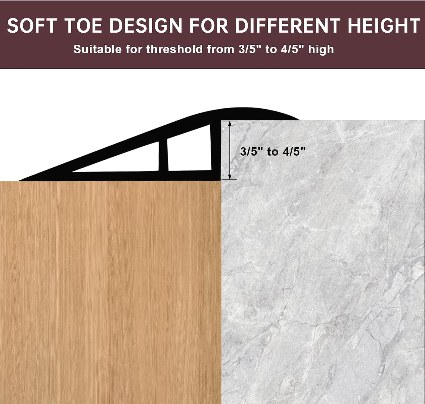 Vinyl Door Threshold Flooring Transition Strip Self Adhesive Carpet Edging Strip for Laminate Doorway Edge Threshold from 3/5" to 4/5" (Coffee, 6.6 Ft)