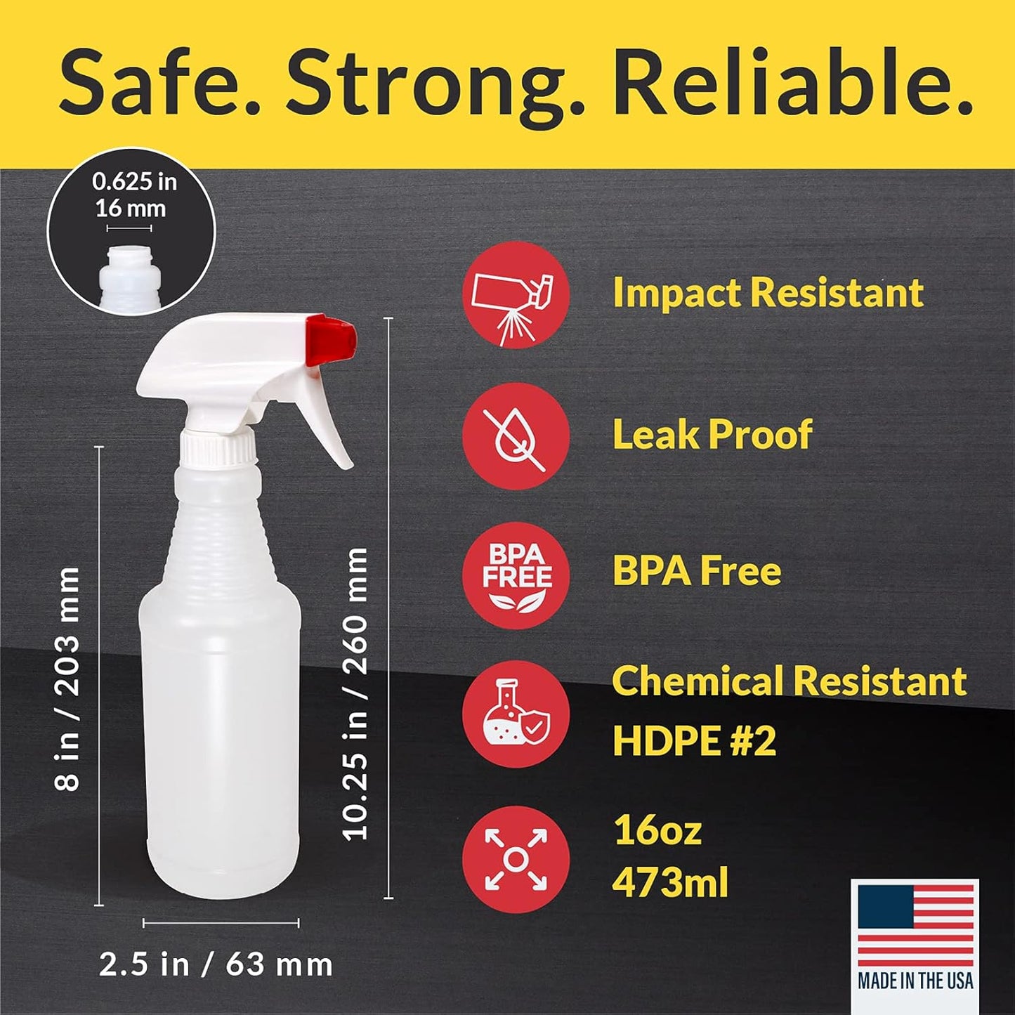 Pinnacle Mercantile Plastic Spray Bottles Leak Proof Technology Empty 16 oz Value Pack of 2 Made in USA