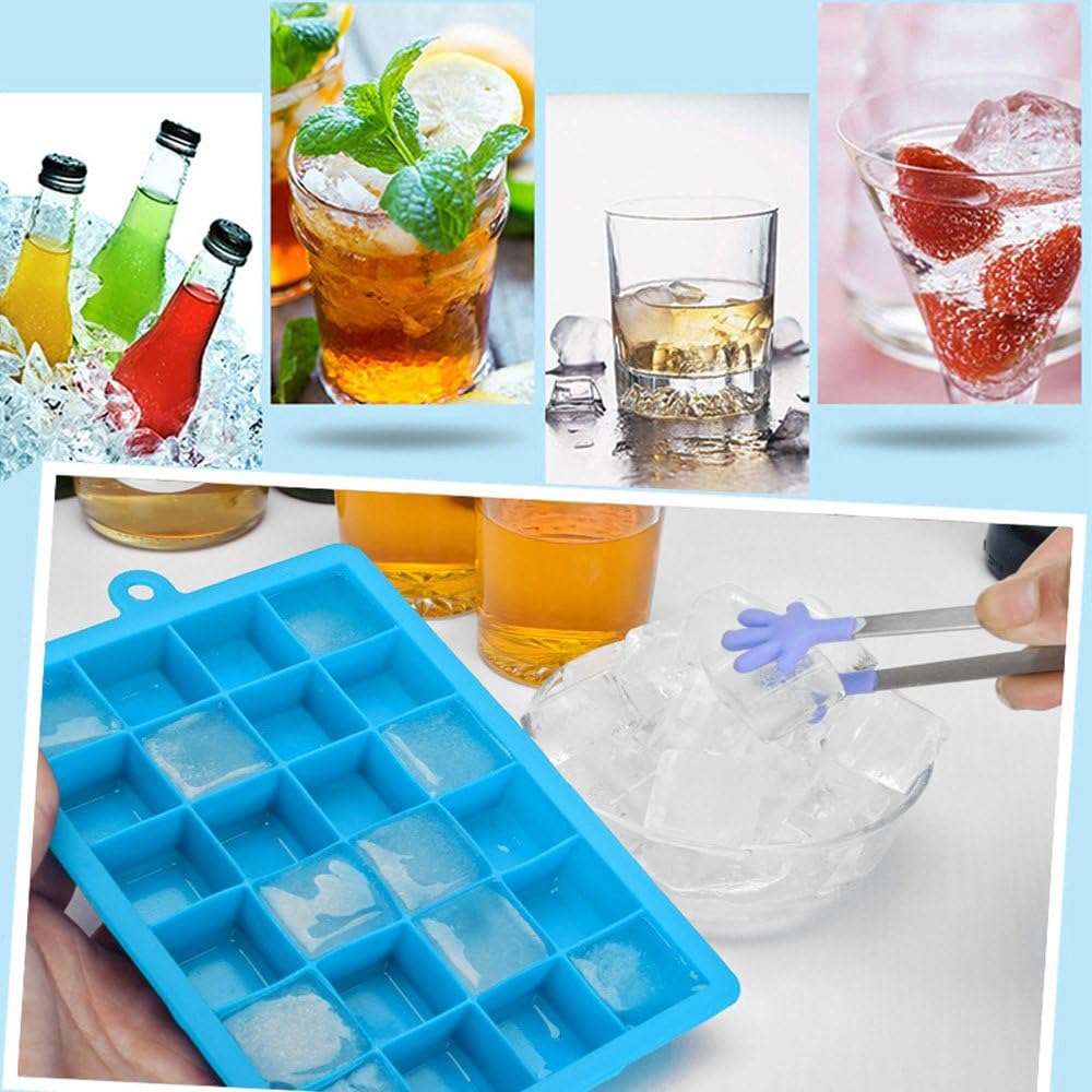 Ice Cube Tray, Silicone Square Ice Trays Easy Release Stackable Ice Cube Mold with Removable Lid, 24 Cavity (2 Pack, Sky Blue)