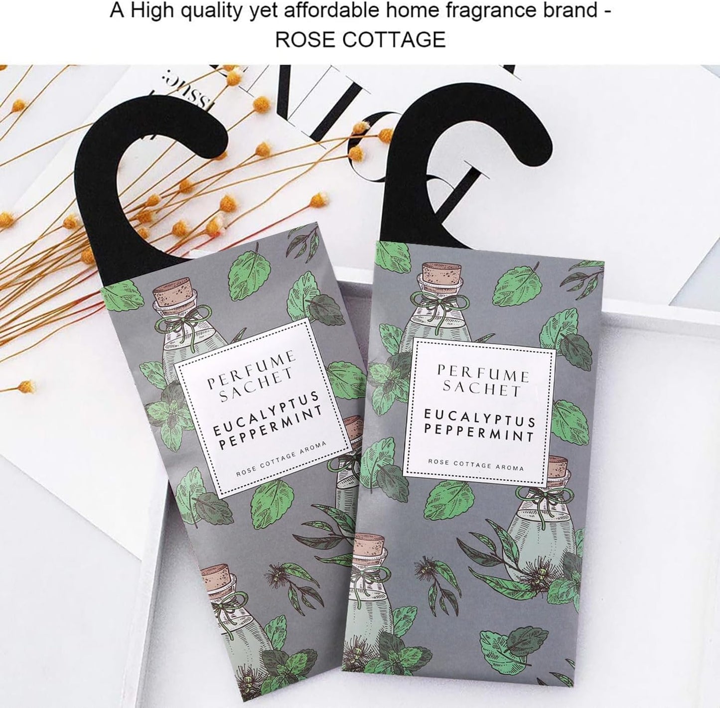 ROSE COTTAGE Large 12 Packs Eucalyptus Peppermint Hanging Closet Air Freshener Scented Sachets Long Lasting Smell Goods