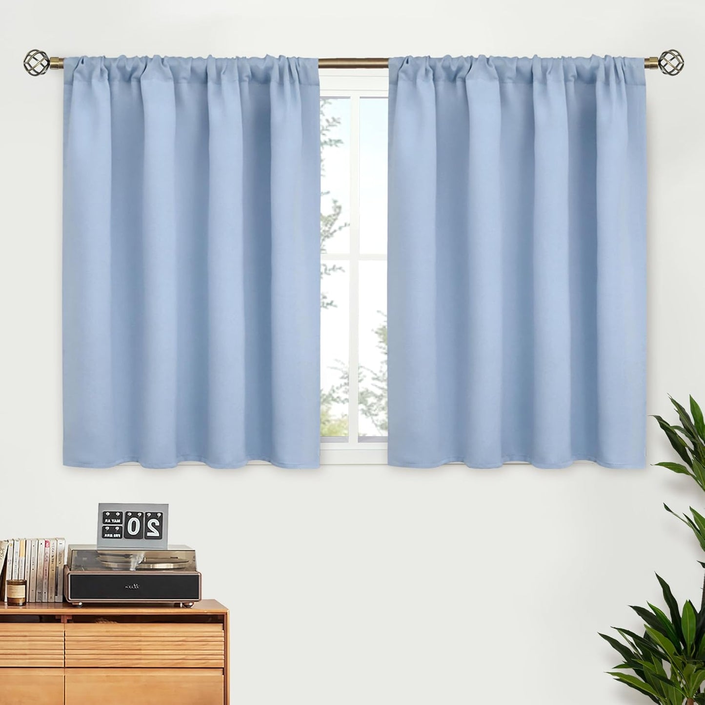 BGment Baby Blue Room Darkening Curtains for Bedroom Kitchen Window 40 Inches Long - Thermal Insulated Short Drapes Privacy for Nursery Kids Cafe Bathroom, 42 x 40 Inch, 2 Panels