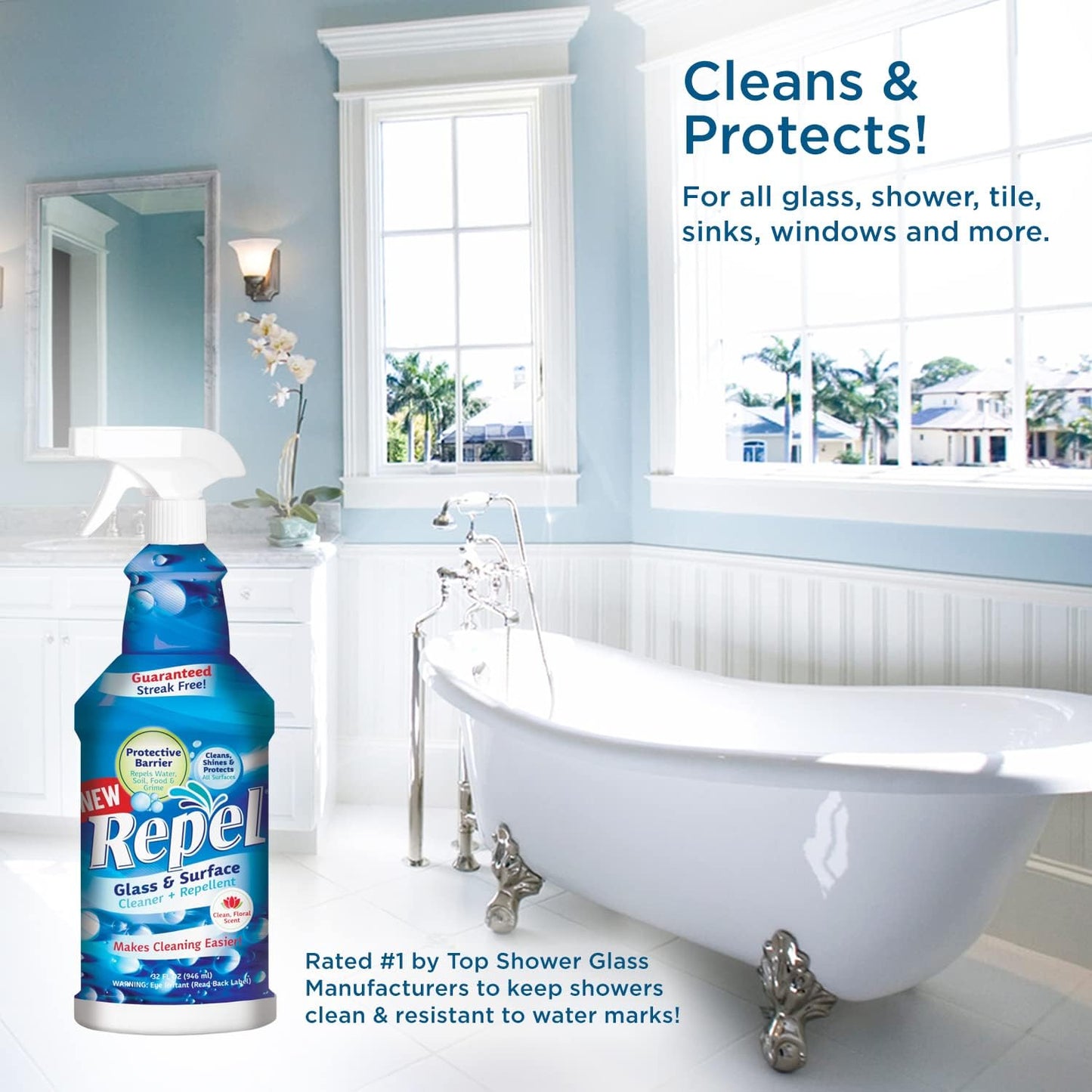 Clean-X REPEL Glass & Surface Cleaner 32 fl. oz. - Cleans & Repels water spots and dirt on glass, mirror, tile and multi surface by UNELKO (3)