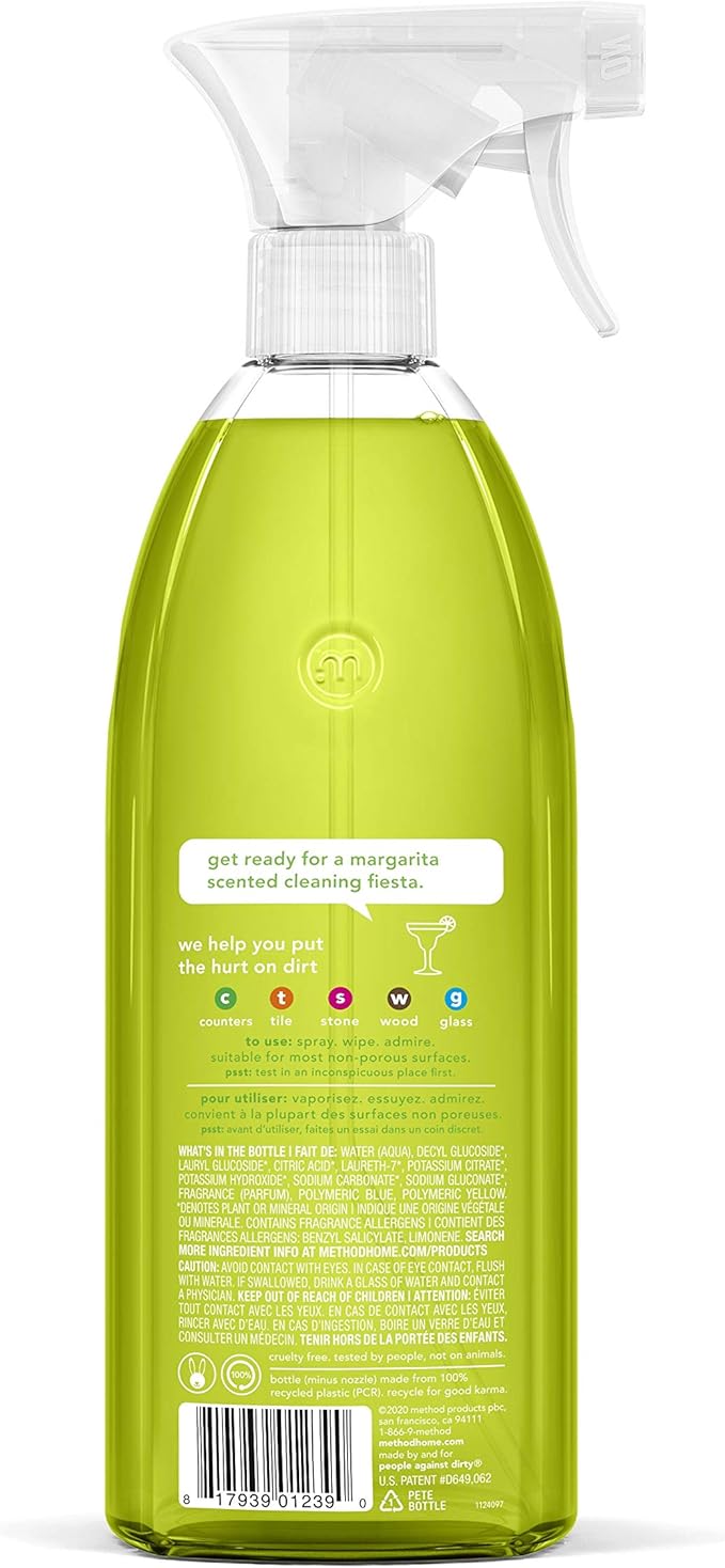 Method All-Purpose Cleaner Spray, Lime + Sea Salt, Perfect for Most Counters, Tiles and More, 28 Fl Oz, (Pack of 4)