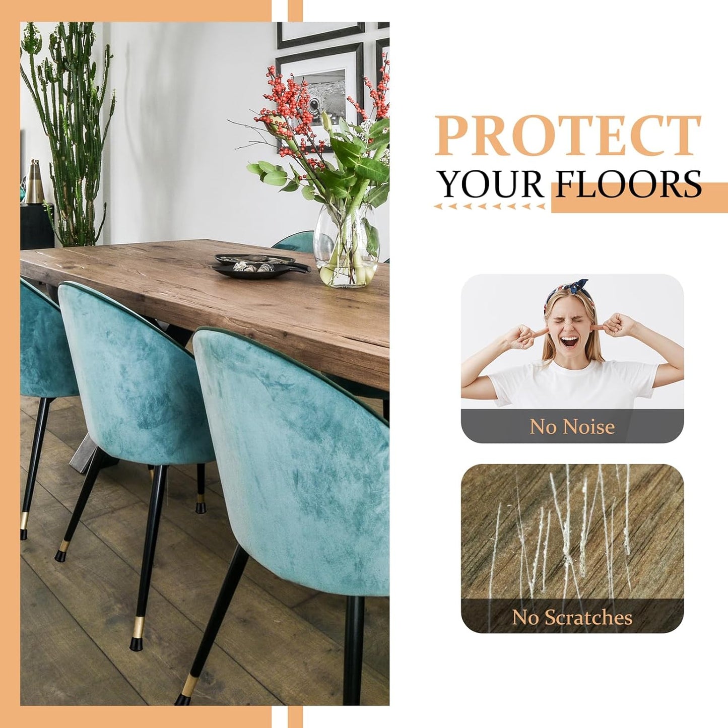 7/8" Round Rubber Chair Leg Tips Caps, Chair Leg Floor Protectors Furniture Legs Caps Non Slip Reduce Noise for Hardwood Floors (Black, 12 Pack)