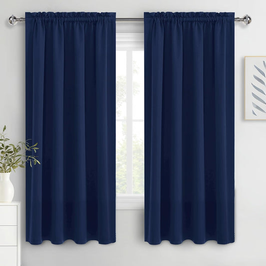DWCN Navy Blue Blackout Curtains for Bedroom 63 Inches Long 2 Panels Set Window Drapes Thermal Insulated Room Darkening Rod Pocket Curtains for Kids Boys Room (W42 x L63 Inch, Navy Blue)
