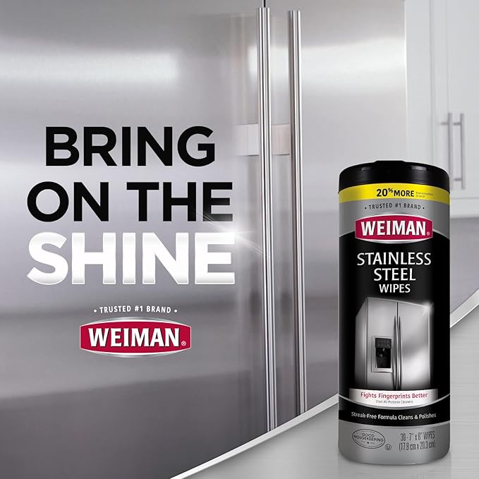Weiman Stainless Steel Cleaning Wipes [2 Pack] Removes Fingerprints, Residue, Water Marks and Grease From Appliances - Works Great on Refrigerators, Dishwashers, Ovens, Grills and More