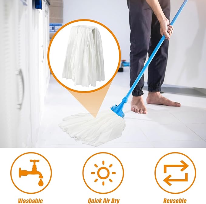 12 Pcs Disposable Mop Head Replacement Bulk 1.25'' Universal Headband Non Woven Commercial Mop Head Replacement Cut End Looped Open Dust Clamp Mop Head for Floor Cleaning Wet Home Industrial