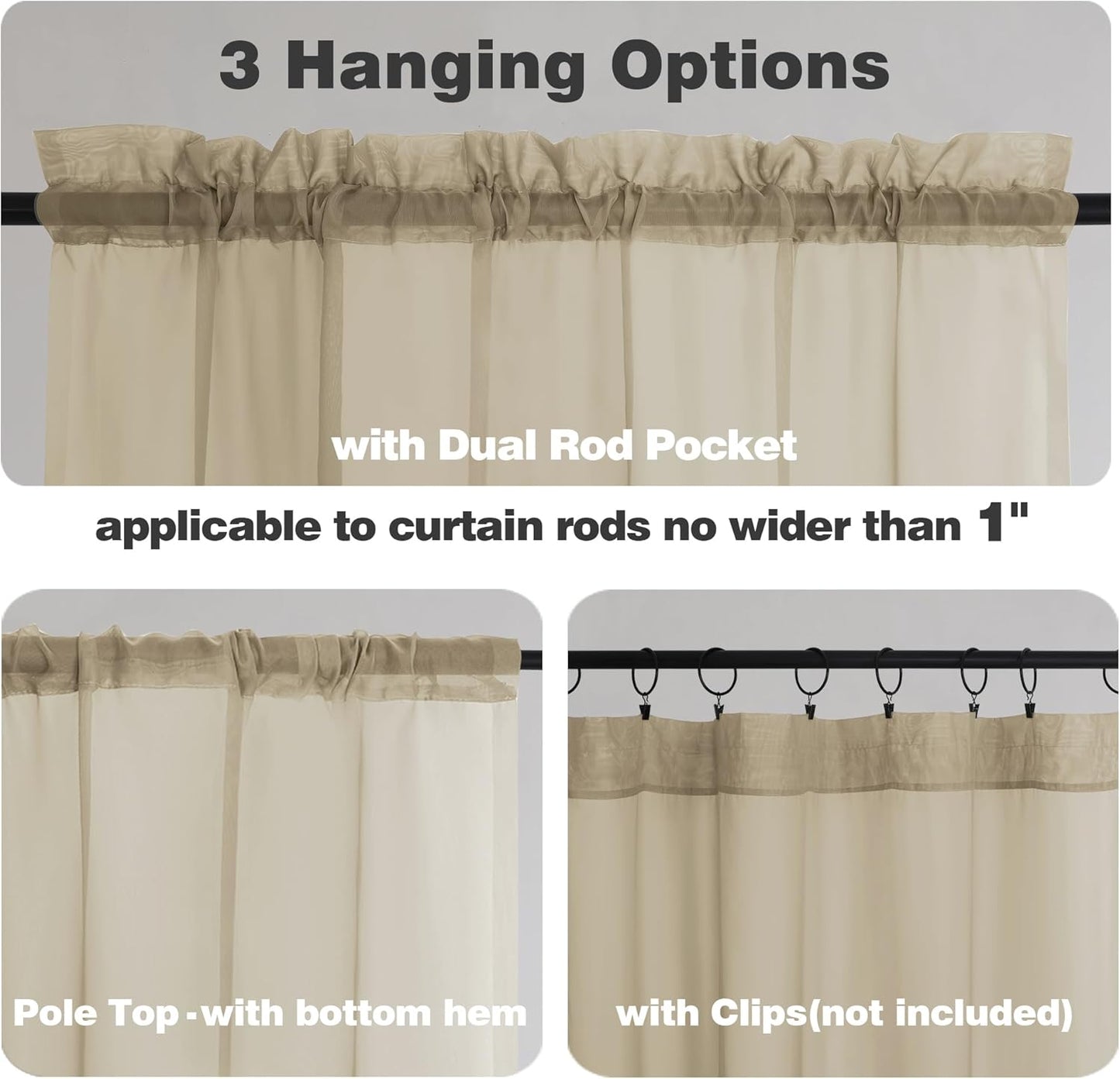 Chyhomenyc Taupe Sheer Curtains 78 Inches Long 2 Panels Set for Living Room, Light Filtering Voile Lightweight Bedroom Curtains, Rod Pocket Solid Window Treatment Drapes, Each 42W x 78L