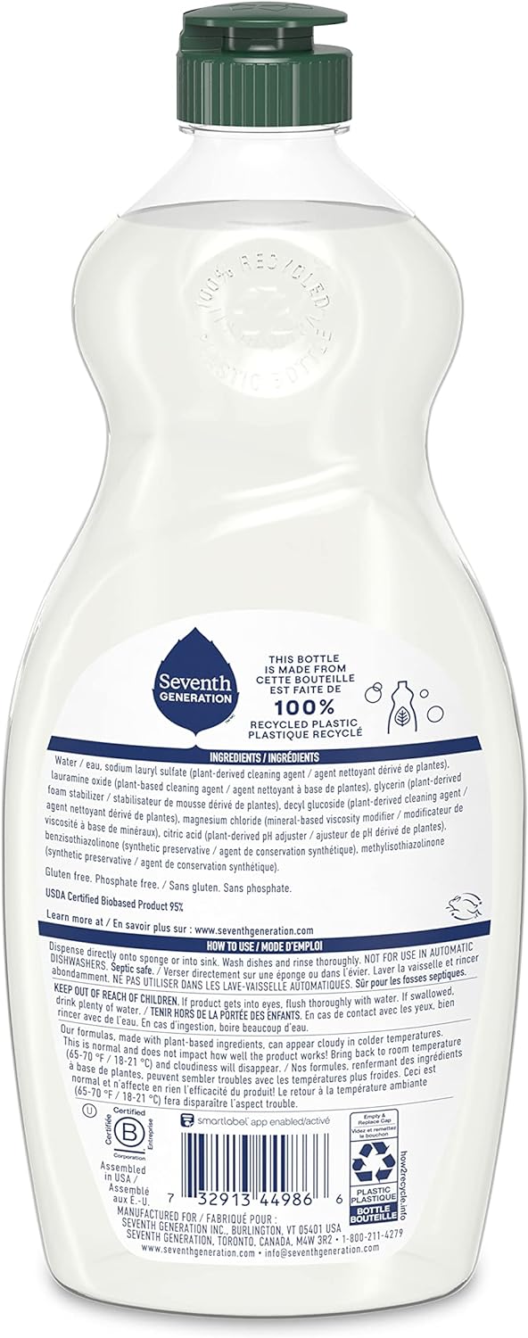 Seventh Generation Dish Liquid Soap Free & Clear liquid soap Dishwashing Soap Dish Soap for sensitive skin 19 oz