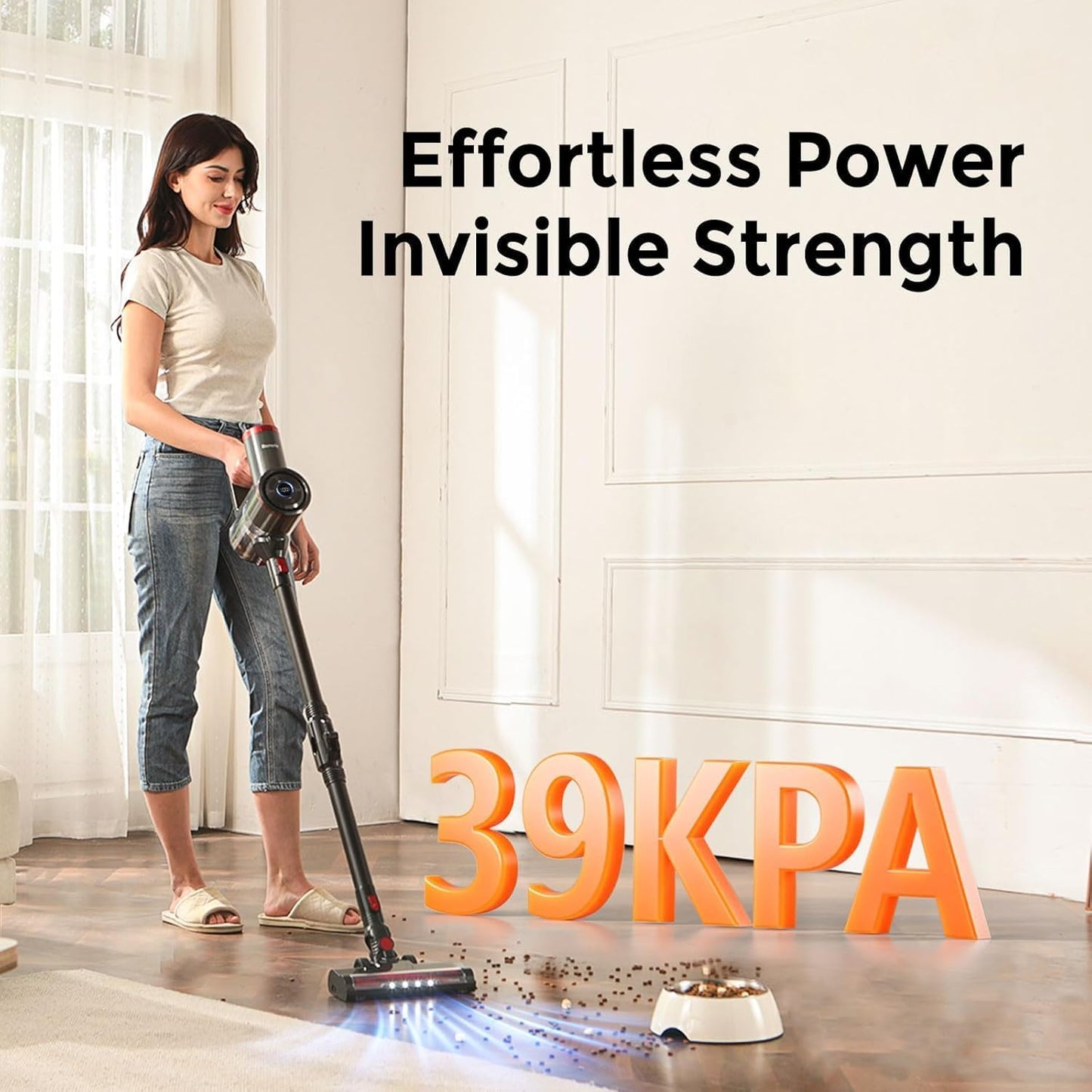 Cordless Vacuum Cleaner with Back-Saving&Self-Standing,Upright Vacuum Cleaners for Home,Anti-Tangle,Powerful Suction,Stick Vacuum Cordless Rechargeable for Hard Floors,Carpets,Pet Hair,Car