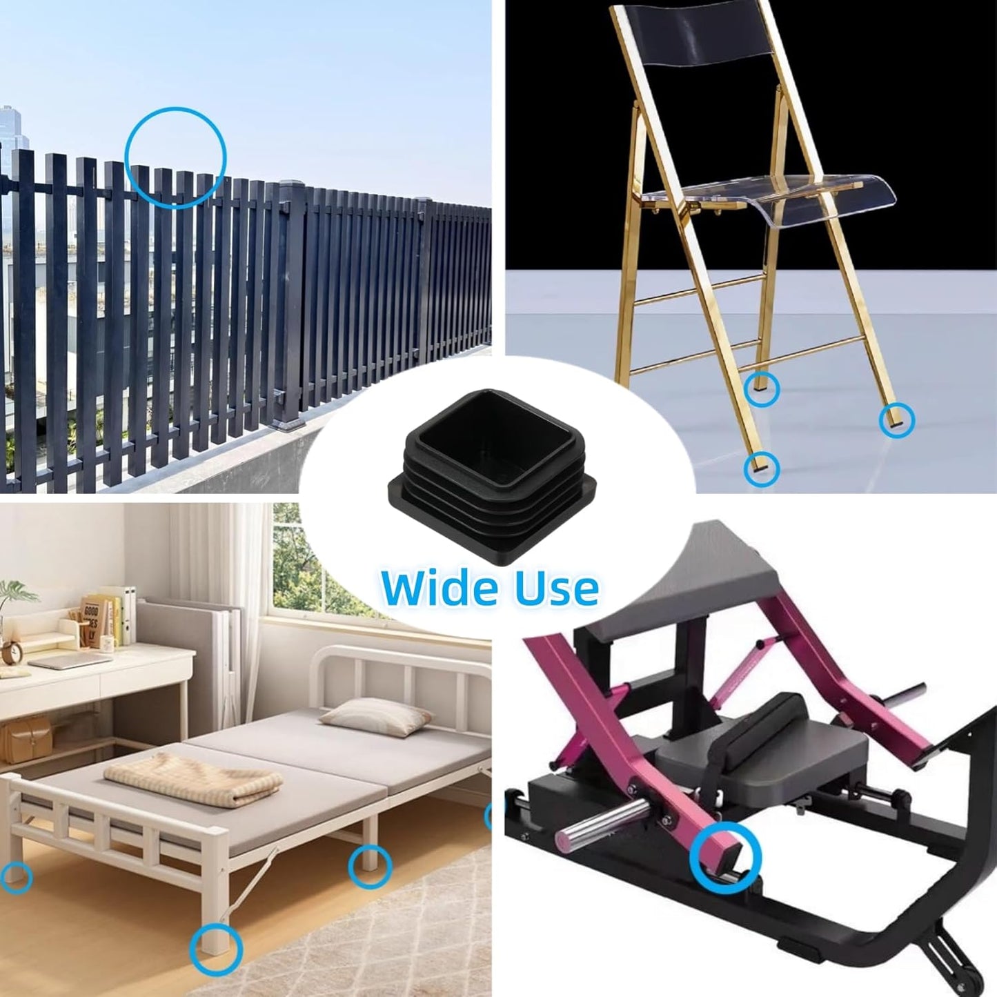 Furnigear Plastic Plugs Tubing End Cap Chair End Caps Outside Bottom Tubing Caps Square Furniture Sliders Glides Black (24, Fit 0.95-1.04" Square Tube Inner Size)