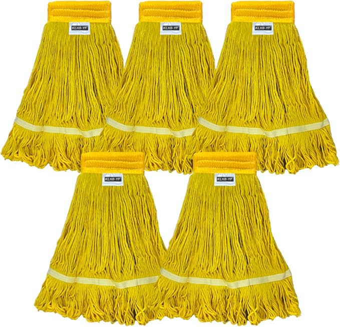 Heavy Duty Wet Industrial Cleaning Mop Head – 21 oz Yellow mop Head Replacement Cotton Washable Industrial mop Heads Heavy Duty for Commercial & Home Cleaning（Yellow）