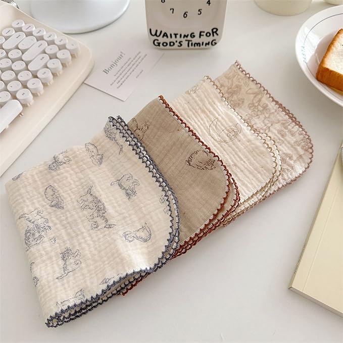 BuLuTu 100% Cotton Muslin Kitchen Towels with Cute Animals Pattern Soft and Super Absorbent Dish Towels Cleaning Rags, 4 Pack 100% Cotton Super Absorbent Multi-Purpose Cleaning Clothes Oil Washable