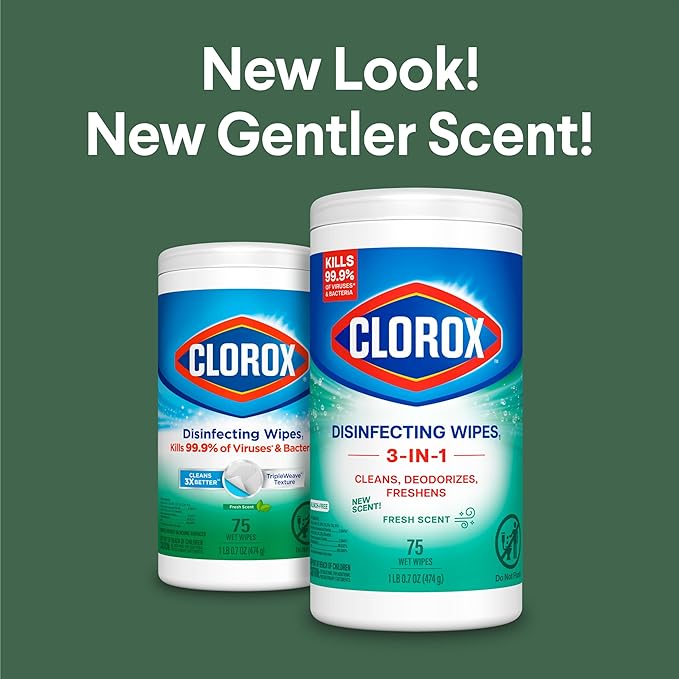 Clorox Disinfecting Cleaning Wipes, Bleach Free, Fresh Scent, 75 Count, Pack of 6 (Pack May Vary)