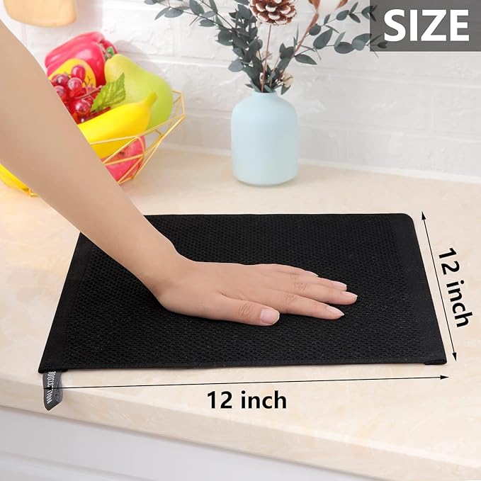 Homaxy 100% Cotton Waffle Weave Kitchen Dish Cloths, 7-Pack Ultra Soft Absorbent Dish Towels, Quick Drying Dish Rags, 12 x 12 Inches, Black