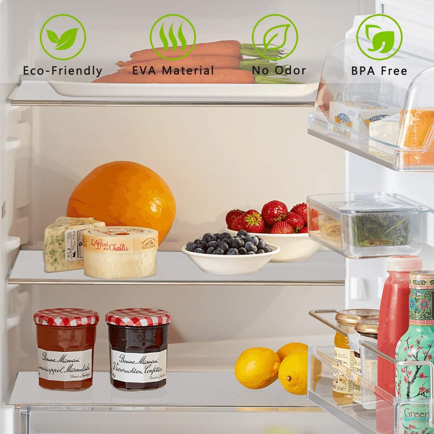 Kitchen Shelf Liner Drawer Liners, Non-Adhesive Refrigerator Liners Waterproof Fridge Mats with Strong Durable Kitchen Cabinets Mat for Drawers, Shelves, Pantry