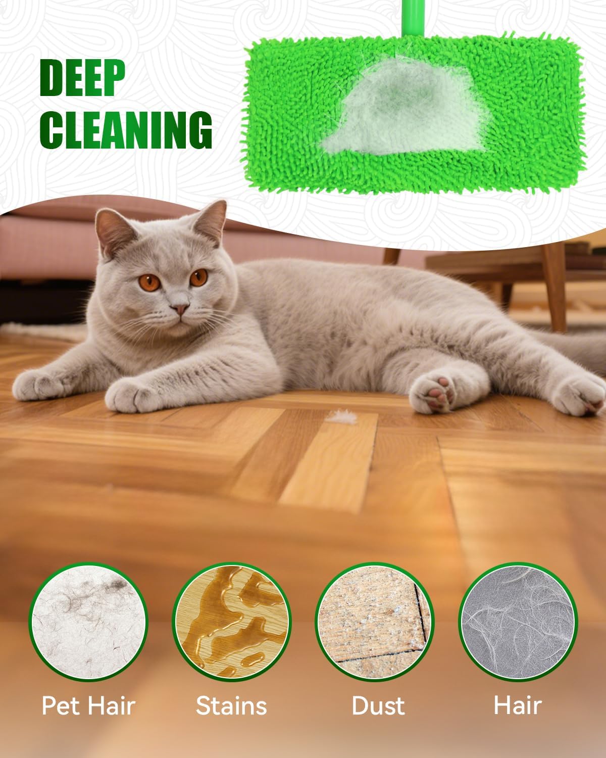 Reusable Microfiber Mop Pads Compatible with Swiffer Sweep & Mop Deluxe and Swiffer Sweeper, Dry Sweeping Cloths & Wet Mopping Cloths, Washable Wet Pads Refill for Hardwood Floor Cleaning, 2 Pack