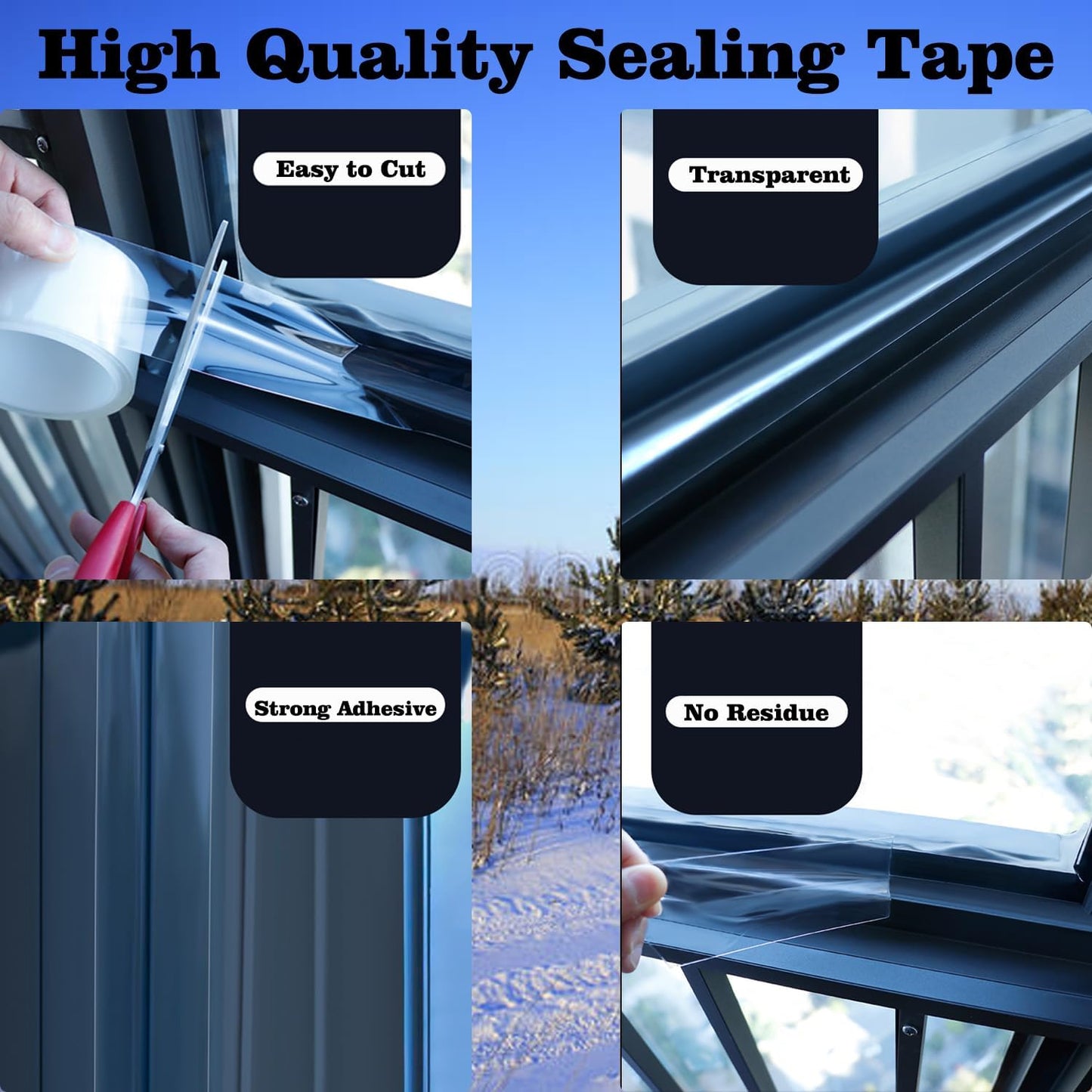 Transparent Window Weather Sealing Tape 2.76 Inch x 16.5 FT Weather Stripping Residue-Free Clear Window Insulation Tape for Doors Windows and Shower Glass
