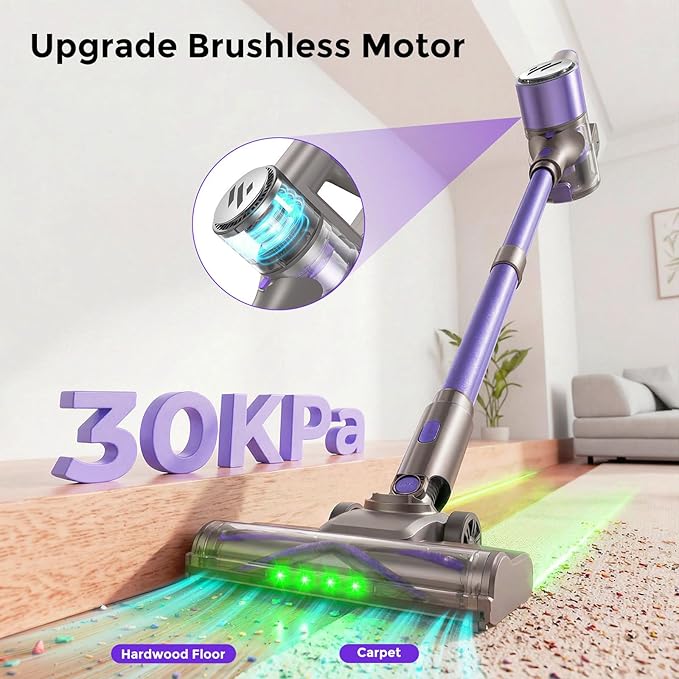 Vacuum Cleaners for Home,Cordless Vacuum Cleaner,Lightweight Stick Vacuum Cordless Rechargeable,Self-Standing Design,LED Touch Screen,Vacuum for Hardwood Floors,Carpet,Pet Hair(Purple)