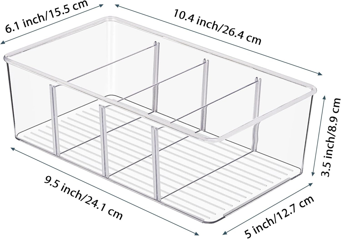 Vtopmart 10 Pack Food Storage Organizer Bins, Clear Plastic Bins for Pantry, Kitchen, Fridge, Cabinet Organization and Storage, 4 Compartment Holder Packets, Snacks, Pouches, Spice Packets