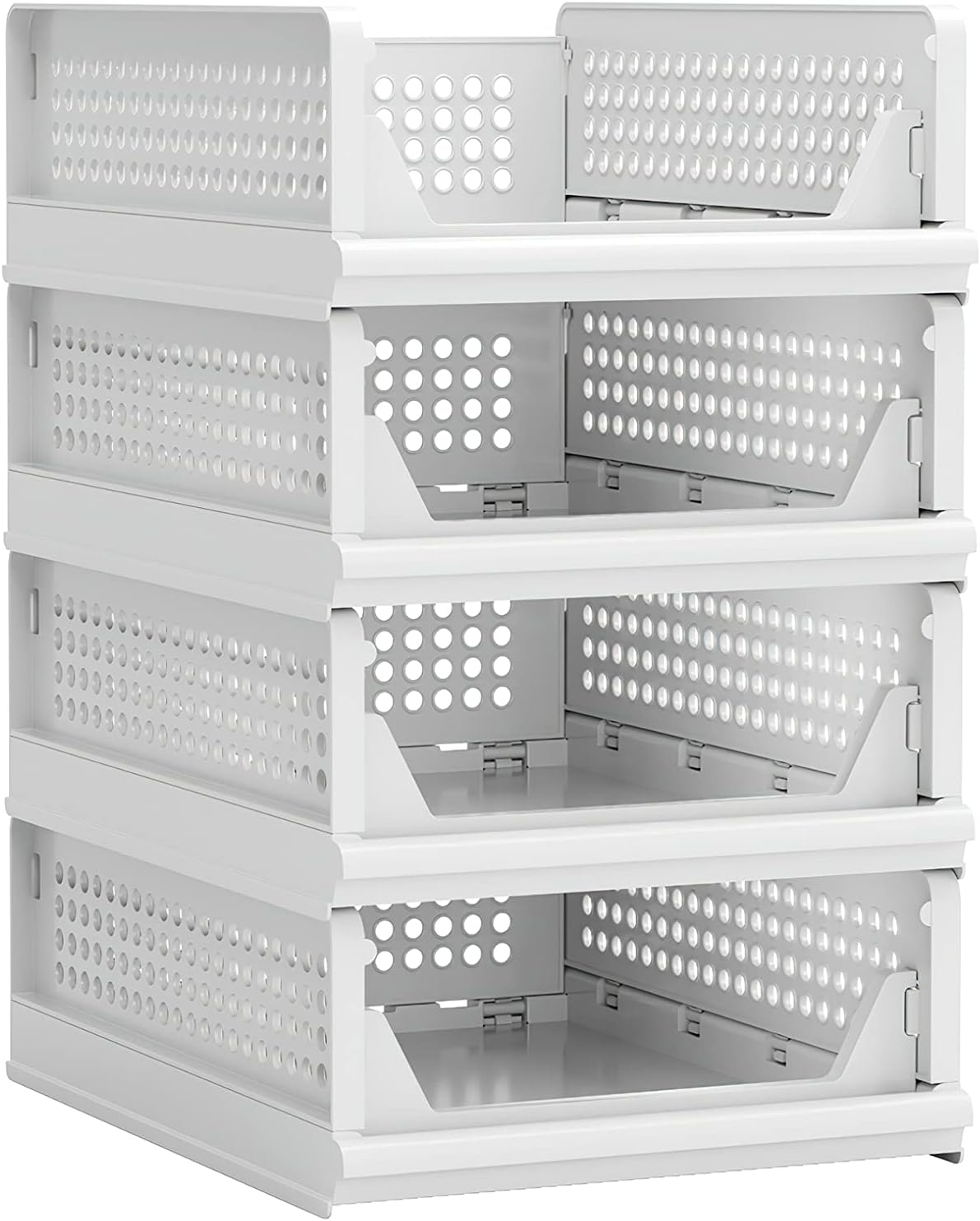 Proarea 4 Pack Stackable Plastic Storage Basket Closet Organizer Bin Foldable Clothes Organizer Storage Drawer Shelf Container for Living Room Bathroom Kitchen Office (4S)