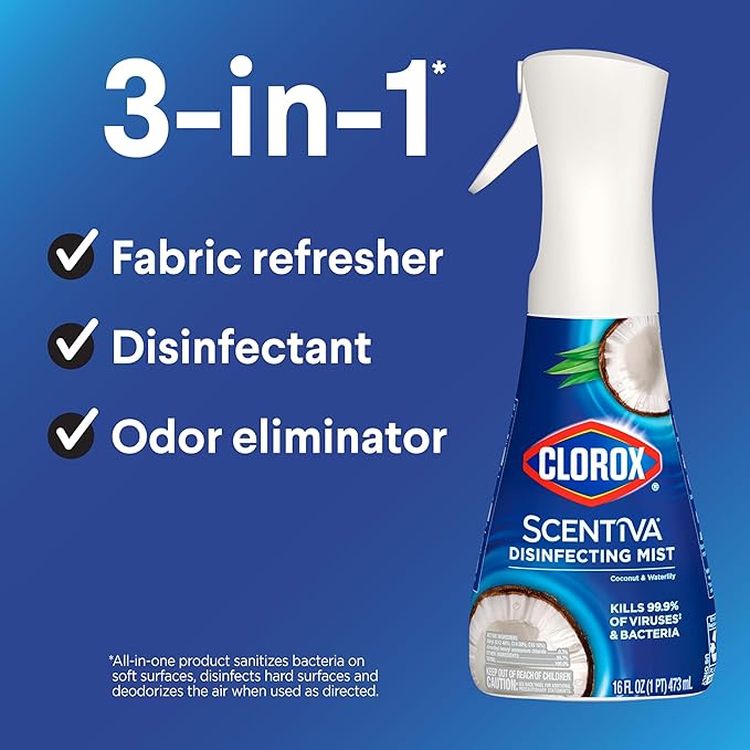 Clorox Scentiva Disinfecting Mist, Coconut and Waterlily, Refill, 16 Fluid Ounces Each, Pack of 3