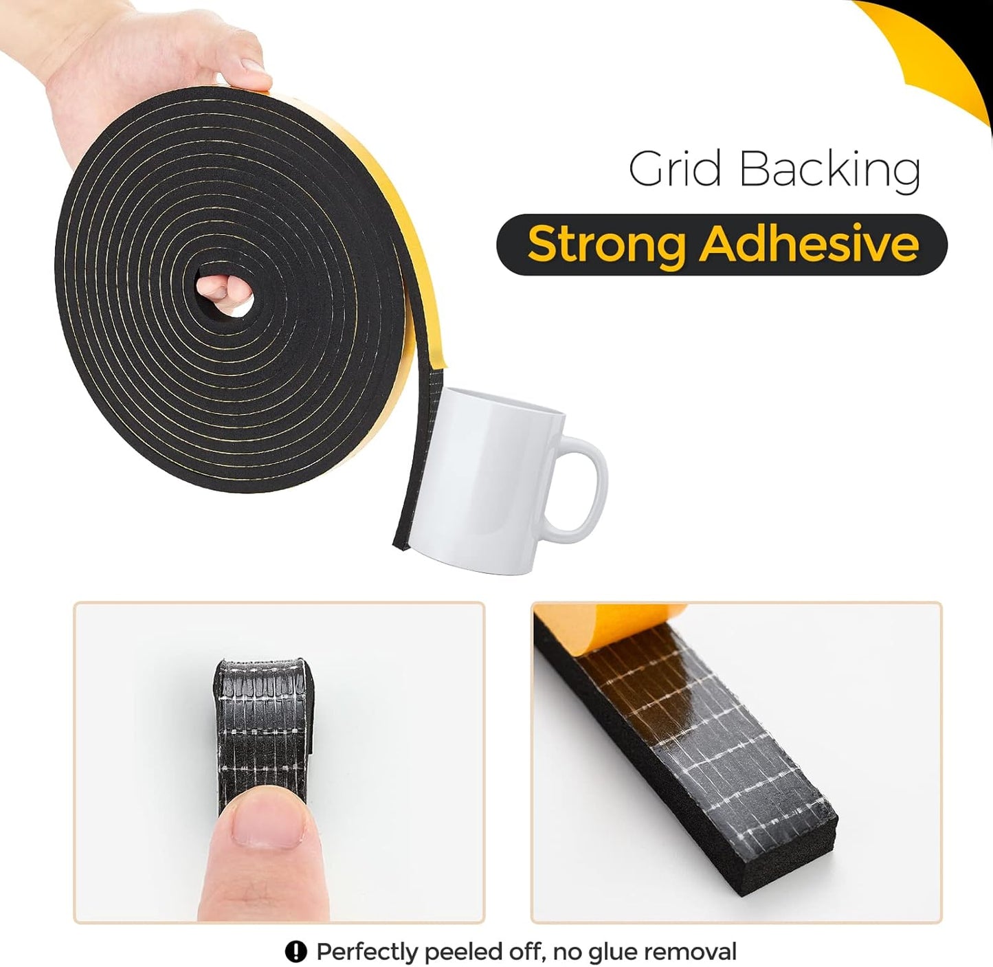 13 Feet Weather Stripping Door Seal, 1" Wide X 3/4" Thick Door Seal Strip High Density Foam Tape Adhesive Strip for Door Soundproofing,Window Insulation (1" x 3/4" x 13FT,Black)