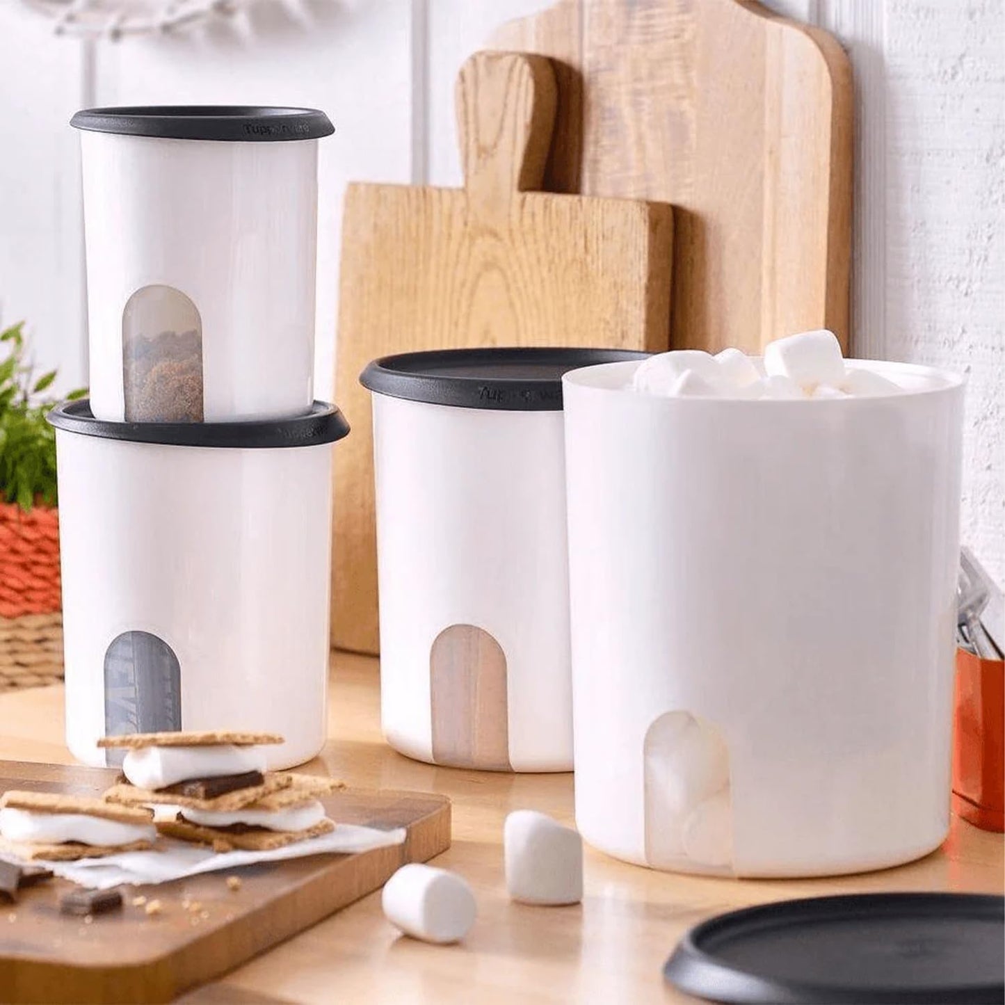 Tupperware One Touch Reminder Canisters 4 Canister Food Storage Set, Dishwasher Safe and BPA Free, (4 Containers, 4 Lids)