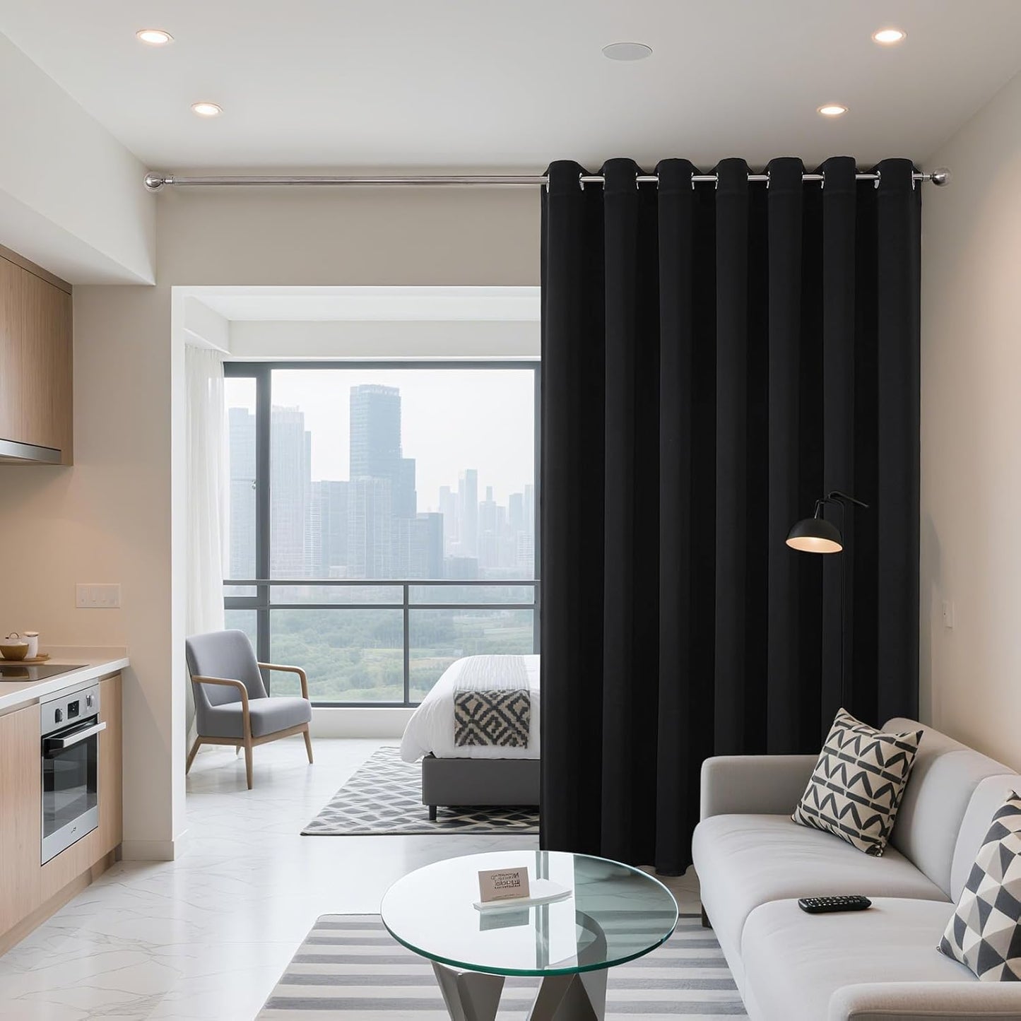 Joydeco Blackout Patio Sliding Door Curtains 108 Inches Long, Grommet Privacy Room Divider Curtains, Extra Wide Thermal Blackout Drapes for Bedroom Living Room (Black, 100Wx108L, 1 Panel)