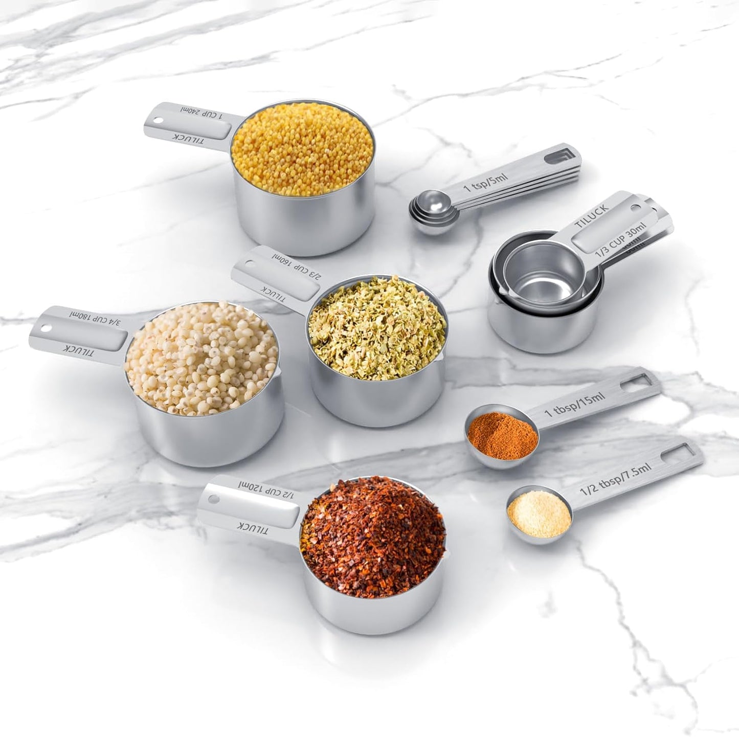 TILUCK Stainless Steel Measuring Spoons Set,Coffee Scoop Spoon,Kitchen Gadgets for Cooking & Baking,Set of 13