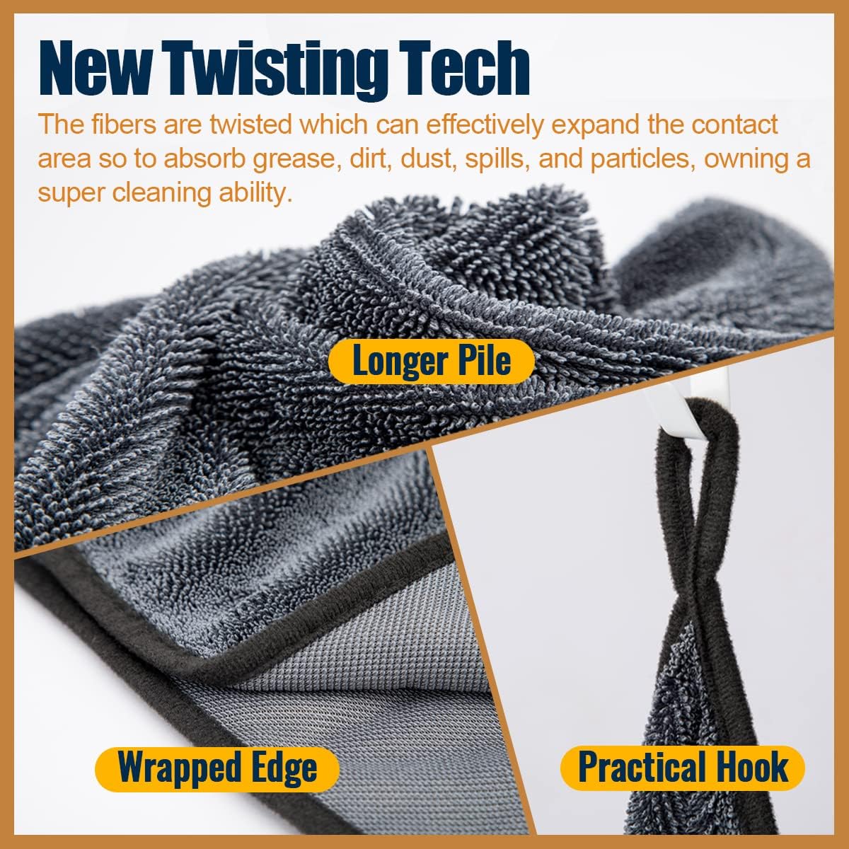 Airlab Microfiber Towels for Cars Wash Drying Extra Large Super Absorbent Cleaning Cloth Auto Detailing Ultra Soft, Lint-Free, Streak-Free, 35 x 24 Inch, Pack of 1, Grey-Black, 600 GSM