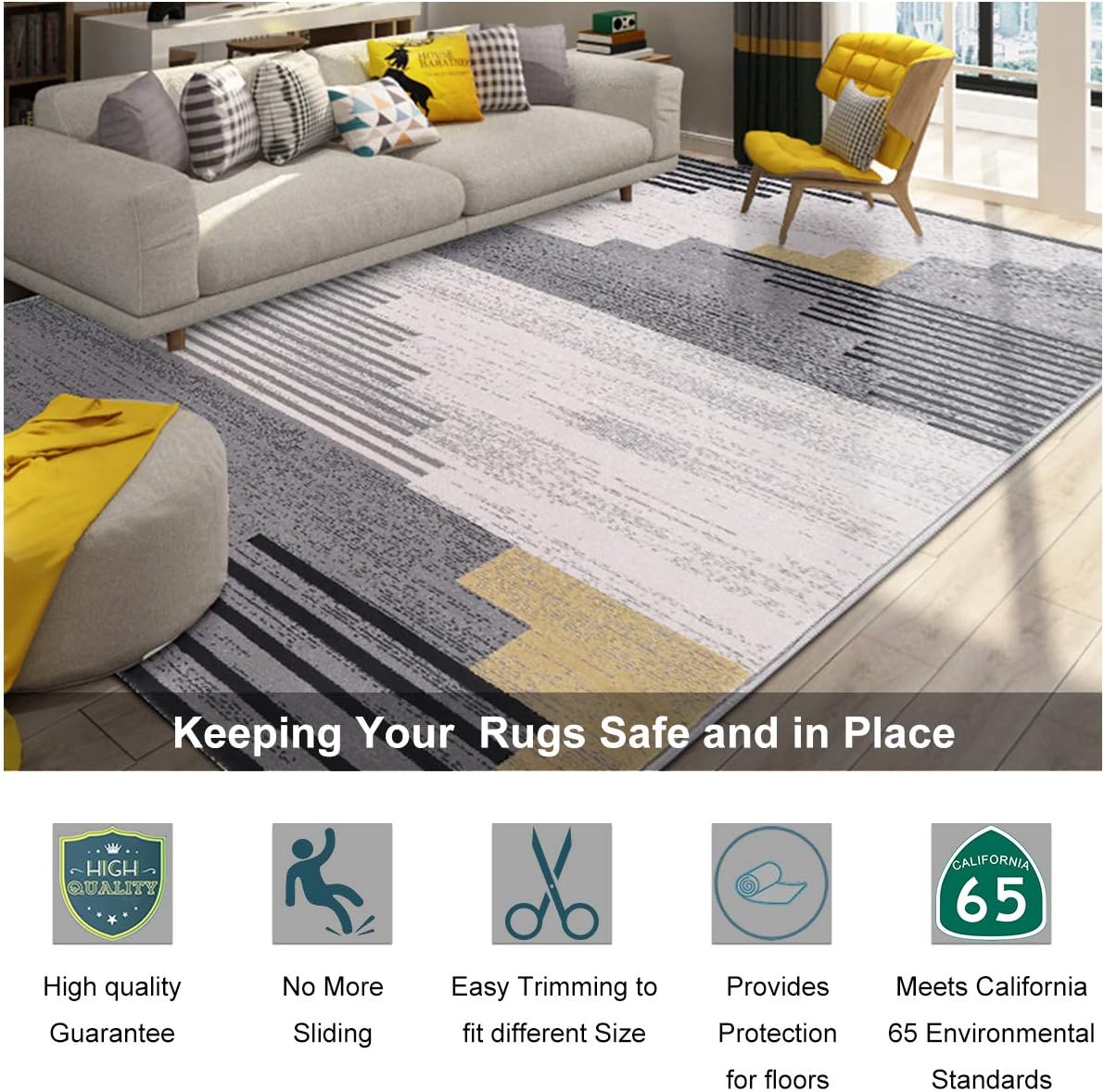 Non Slip Rug Pad Grippers - 8x11, 1/8" Thick, (Felt + Rubber) Double Layers Area Carpet Mat Tap, Provides Protection and Cushioning for Hardwood or Tile Floors