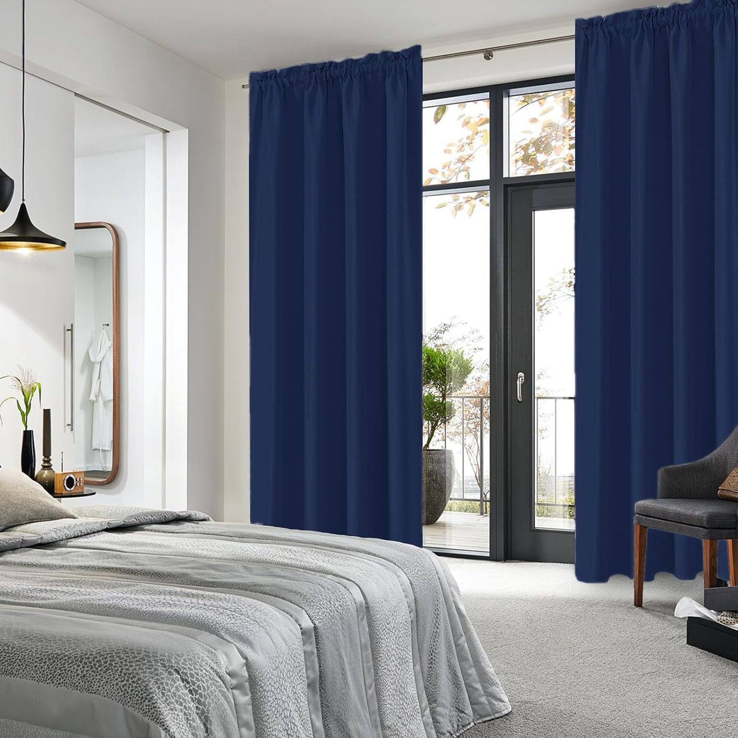 DWCN Navy Blue Blackout Curtains for Living Room 84 Inch Length 2 Panels Set Window Drapes Thermal Insulated Room Darkening Rod Pocket Curtains for Kids Boys Room (W52 x L84 Inch, Navy Blue)