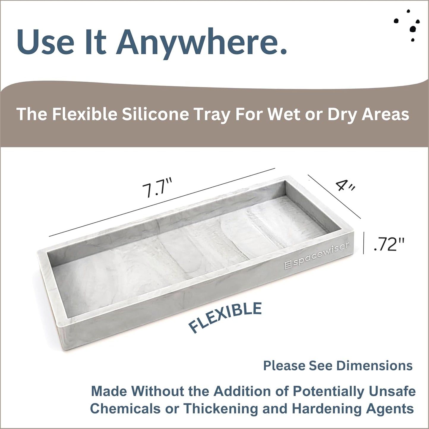Countertop and Vanity Tray - Small 7.7” Silicone Tray for Soap Dispenser Bottles, Sponge Holder for Kitchen Sink Caddy Organizer, Bathroom Trays, Dish Soap Holder for Kitchen Counter, Keys