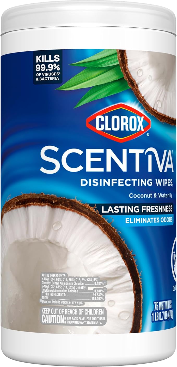 CLOROX Scentiva Disinfecting Wipes, Coconut and Waterlily, 75 Count (Package May Vary)