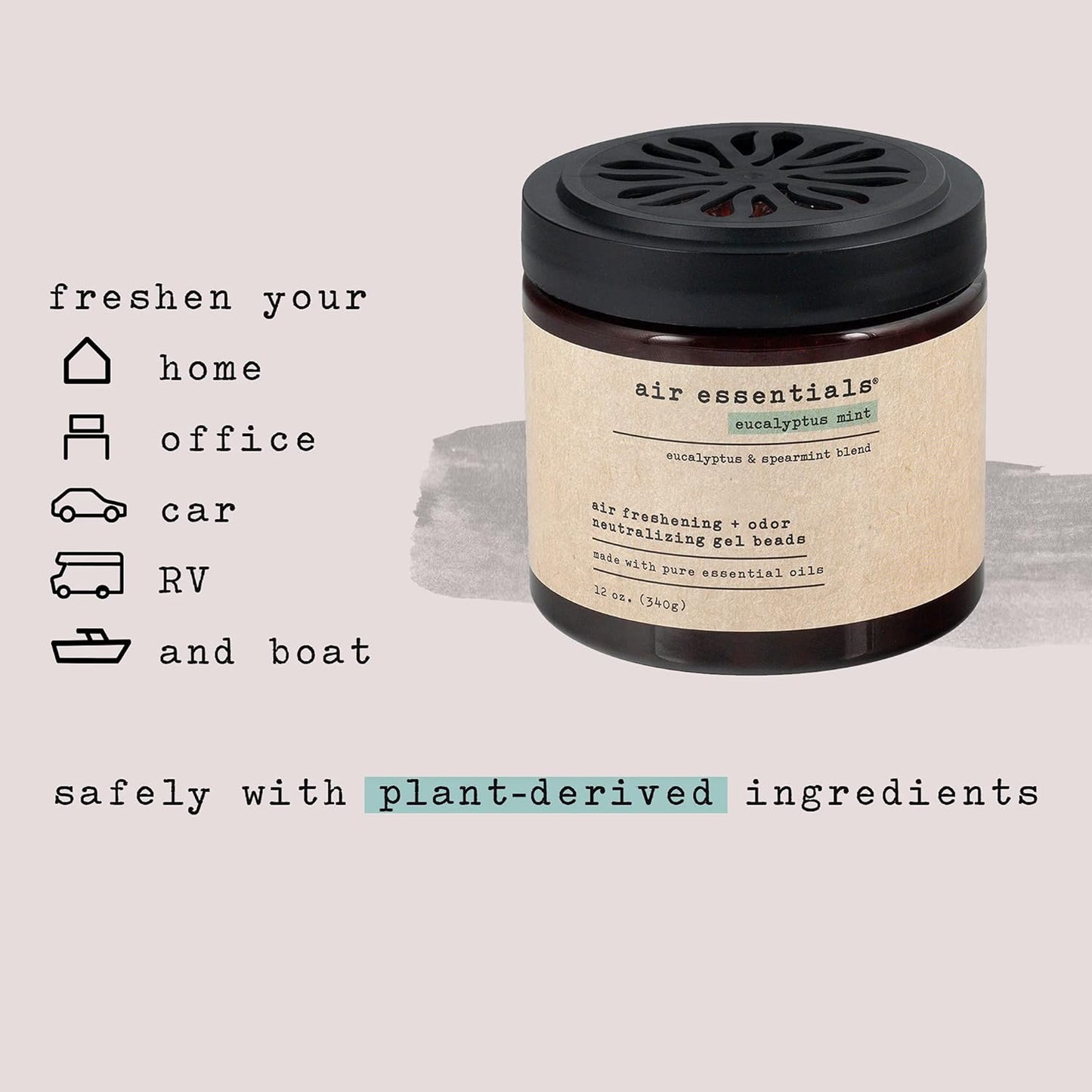 Air Essentials Air Freshener & Odor Neutralizer Gel Beads - 12 oz, Pack of 2 - Odor Eliminator - Made with Pure Essential Oils - Eucalyptus Mint Scent