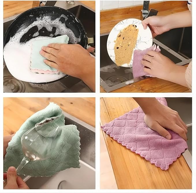 Reusable Microfiber Kitchen Cleaning Cloths – Super Absorbent, Quick-Drying Dish Towels for Kitchen Car Furniture Bowl Tea. 10.6" x 6.3" Coral Velvet Dishcloths Lint-Free Machine Washable 20 Pack Rags