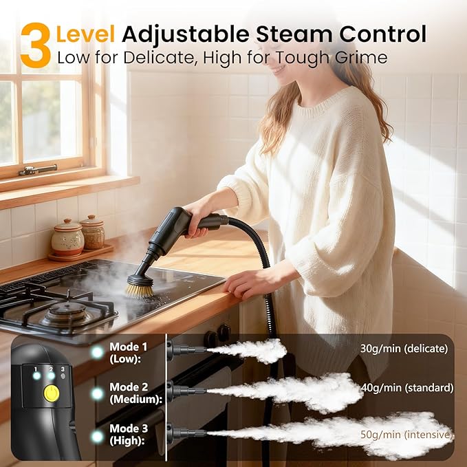 Steam Cleaner 1.6L, Adjustable Pressurized Steamer for cleaning, 15s Heat-Up, 2500W Handheld Steamer Cleaning for Home|Car|Tile|Floor, Multi-Surface Cleaning Machine with 22pcs Accessories