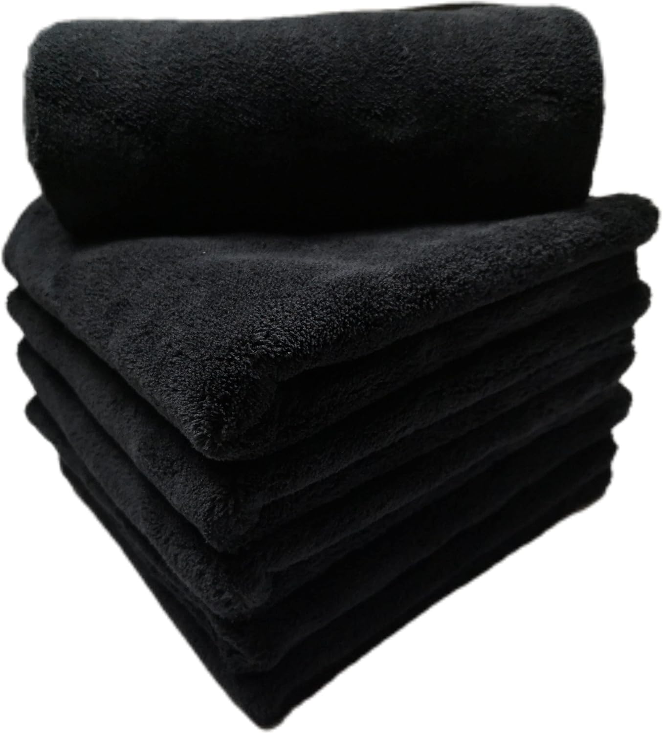 Plush Edgeless Microfiber Towel for Car, Soft Drying Wash Detailing Buffing Polishing Towel, 500 GSM 6PACK 16 x 16inches (Black, 6Pack)