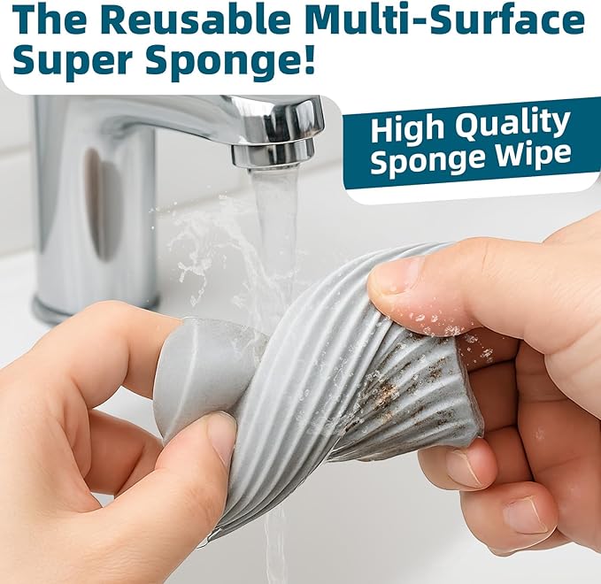 2-Pack Magic Cleaning Sponges - Extra Damp Dusting Sponges for Baseboards, Vents, Ceiling Fans & Cobwebs, No Dust Fly Multi-Surface Cleaner for Mirrors, Walls, Blinds & Household Dusting
