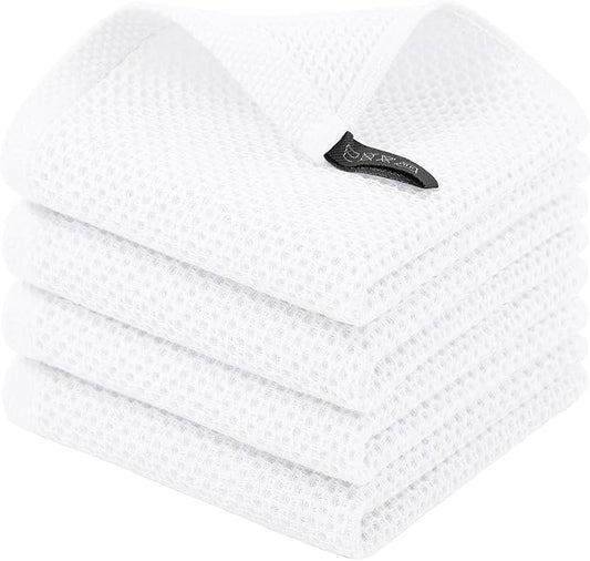 Homaxy 100% Cotton Waffle Weave Kitchen Dish Cloths, 4-Pack Ultra Soft Absorbent Dish Towels, Quick Drying Dish Rags, 12 x 12 Inches, White