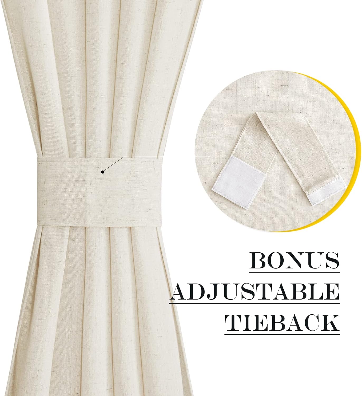 NICETOWN Linen Curtain for French Doors, Privacy Kitchen Window Coverings Shades for Front Back Door, Light Filtering Rod Pocket Shades for Living Room, W36 x L80 Inches, 1 PC, Natural